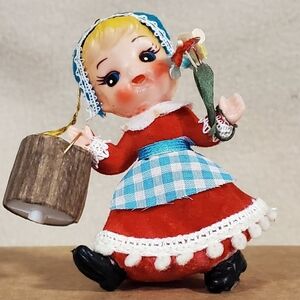 Vintage Flocked Plastic Face Jill from Jack and Jill Ornament
